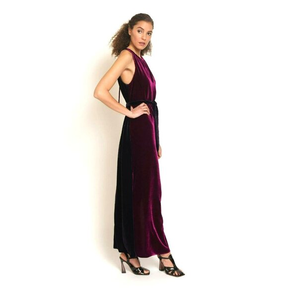 Katharine Kidd Burgundy Red Velvet Sleeveless Halter Midi Holiday Party Dress - Picture 2 of 16